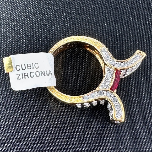 Bow Statement Ring Gold-Tone CZ Cocktail Ring Size 8 Red & Crystal Glam Loud - Picture 5 of 7